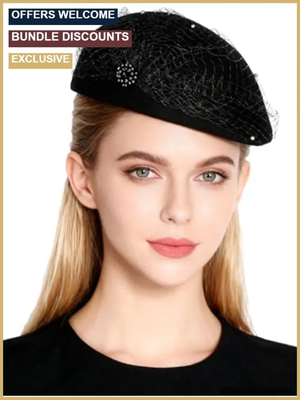 Wool Felt Beret Hat with Veil Beads for Women, Formal Tea Party Fascinator